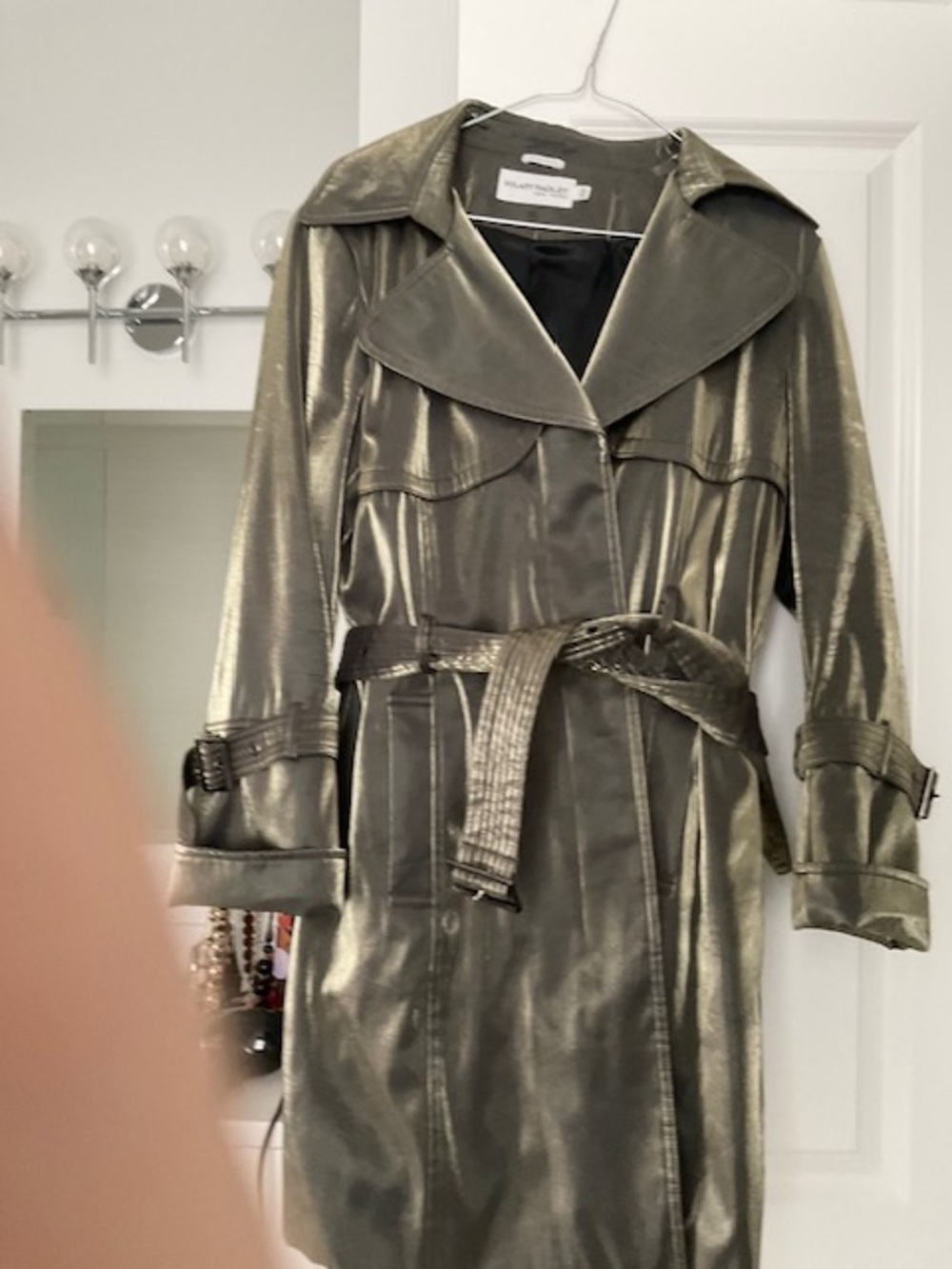Hilary Radley Metallic Olive Trench Coat with Belt